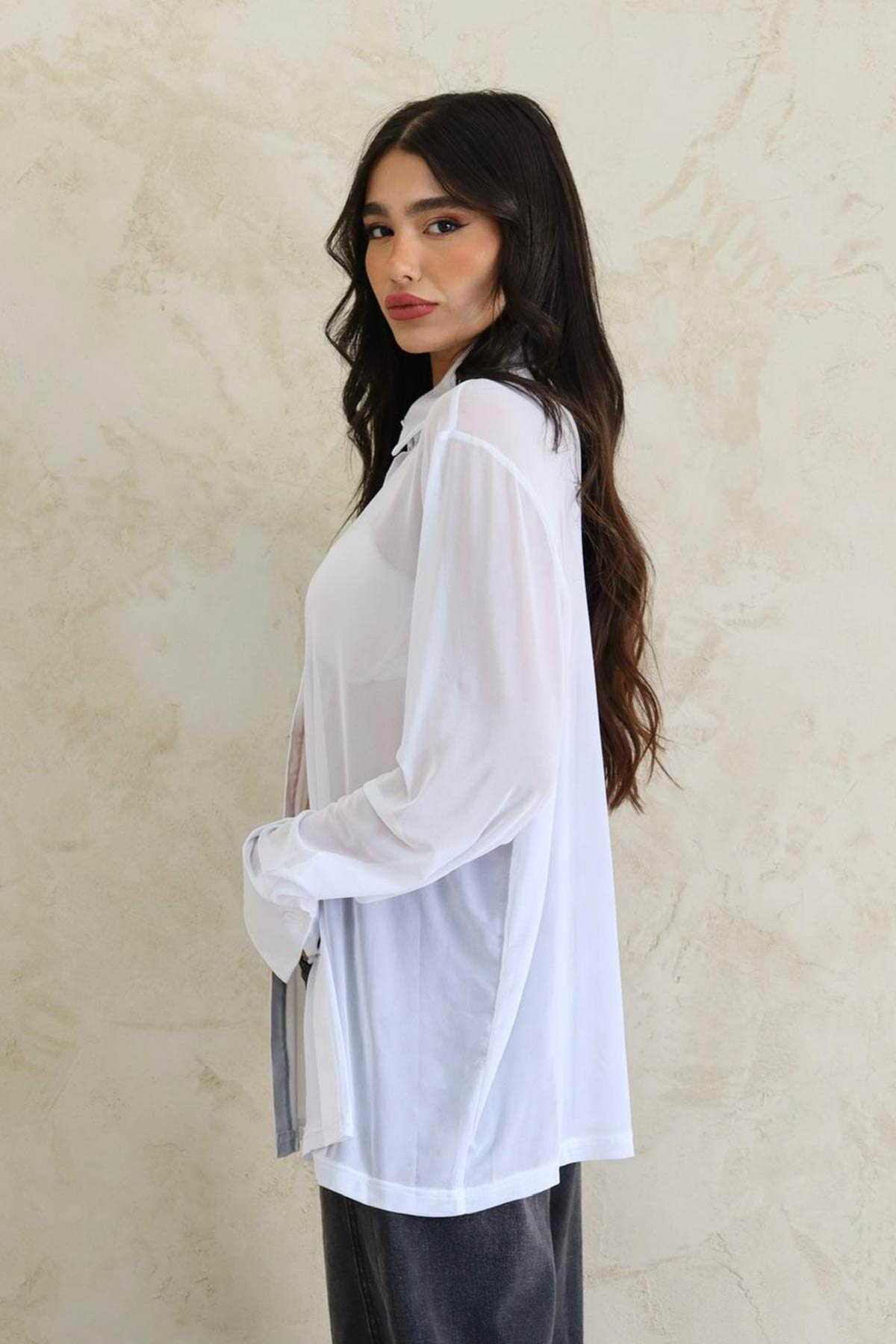 חולצה מכופתרת שיפון מיורקה