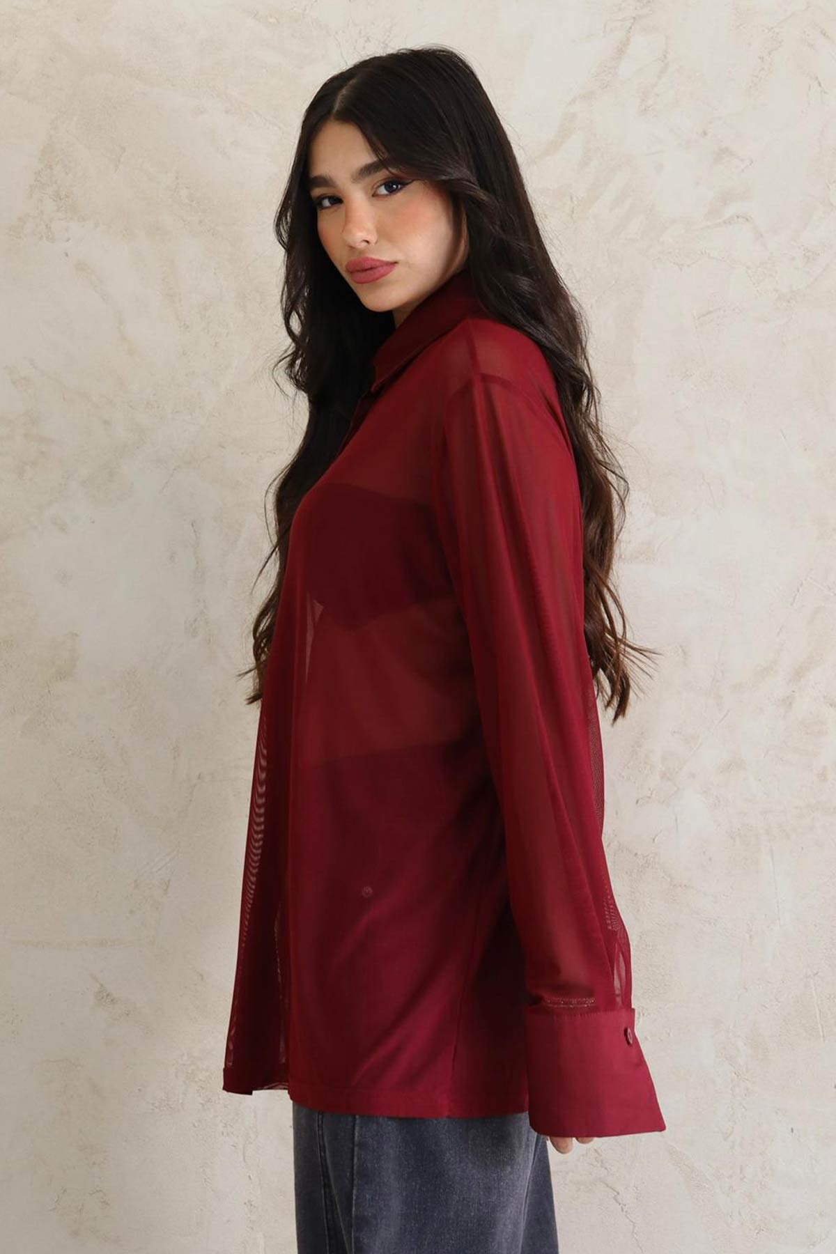 חולצה מכופתרת שיפון מיורקה