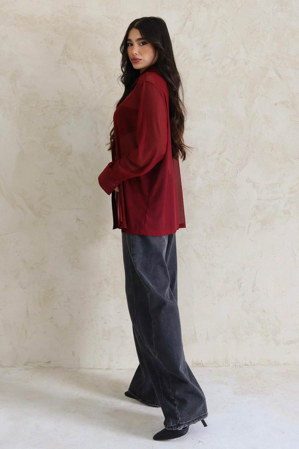 חולצה מכופתרת שיפון מיורקה