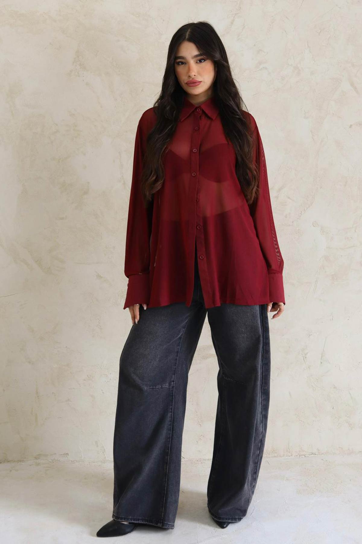 חולצה מכופתרת שיפון מיורקה