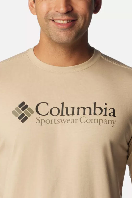 קולומביה חולצת טישירט לוגו בייסיק בצבע בז' לגברים-Columbia-S-נאקו