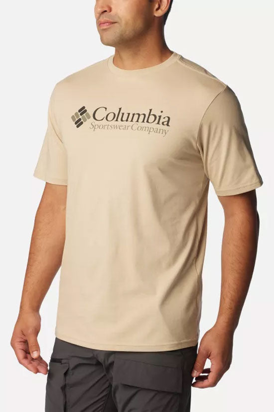 קולומביה חולצת טישירט לוגו בייסיק בצבע בז' לגברים-Columbia-S-נאקו