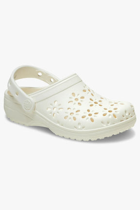 כפכפי קרוקס Classic Floral Cut Out Clog לנשים בצבע לבן גיר