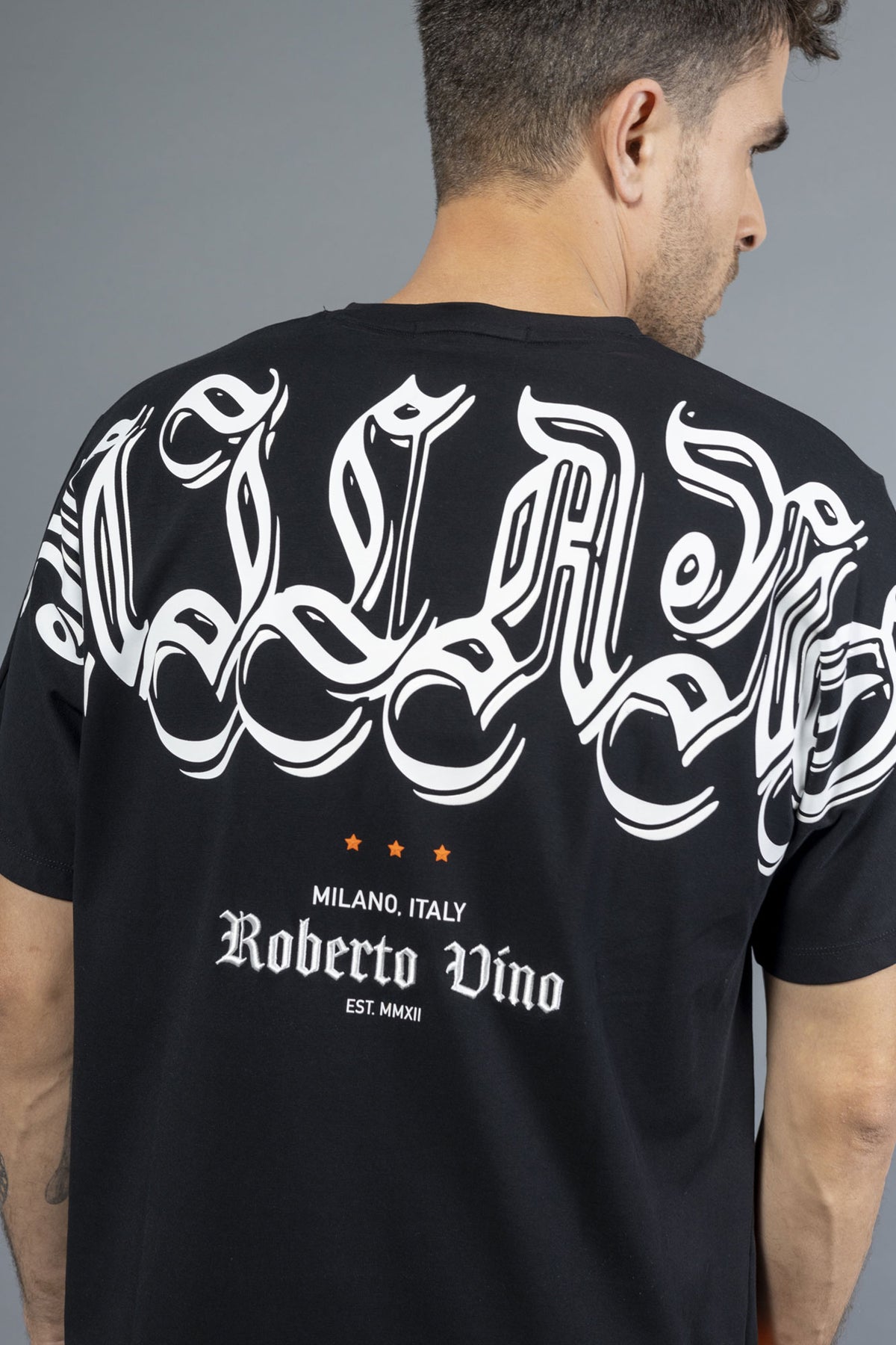 רוברטו וינו חולצת טי אובר סייז Milano בצבע שחור לגברים-Roberto Vino-XS-נאקו