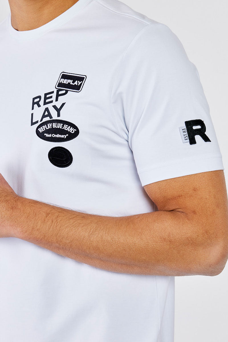 ריפליי חולצת טי קצרה Richie בצבע לבן לגברים-Replay-XS-נאקו