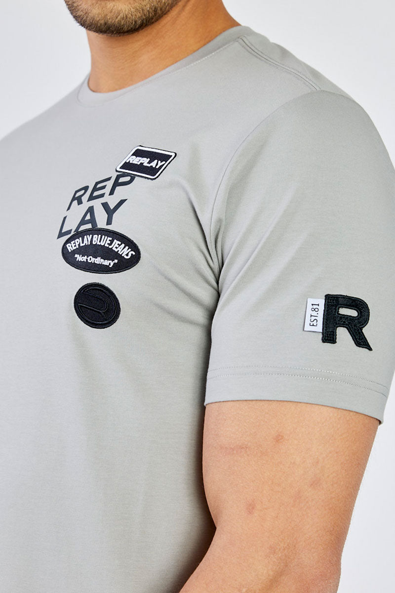 ריפליי חולצת טי קצרה Richie בצבע אפור לגברים-Replay-XS-נאקו