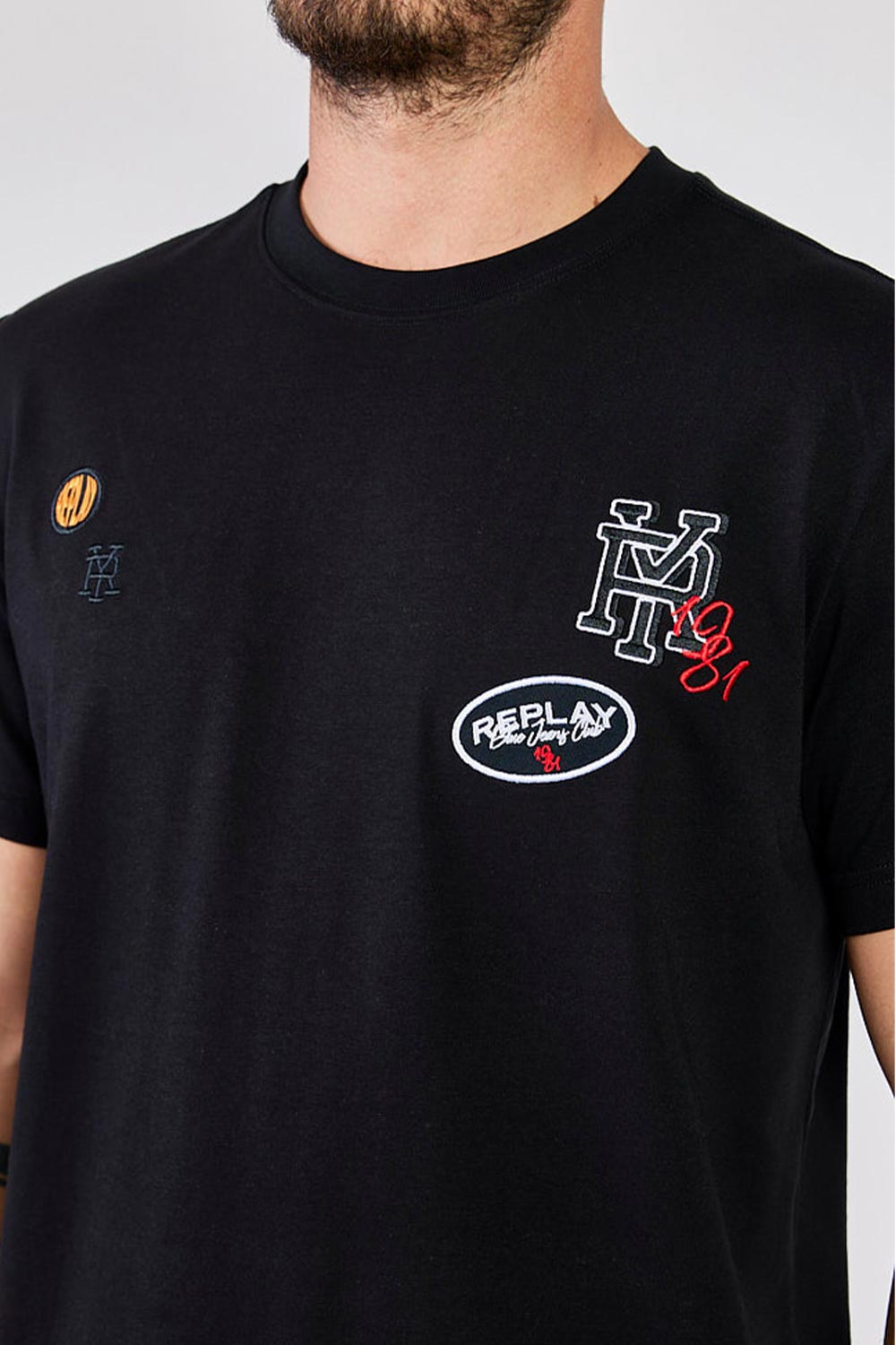 ריפליי חולצת טי שירט כותנה Embro בצבע שחור לגברים-Replay-XS-נאקו