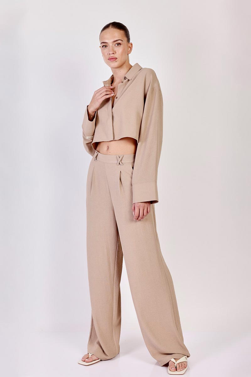 Replay מכנסי אלגנט ארוכים בצבע חום לנשים-Replay-XS-נאקו