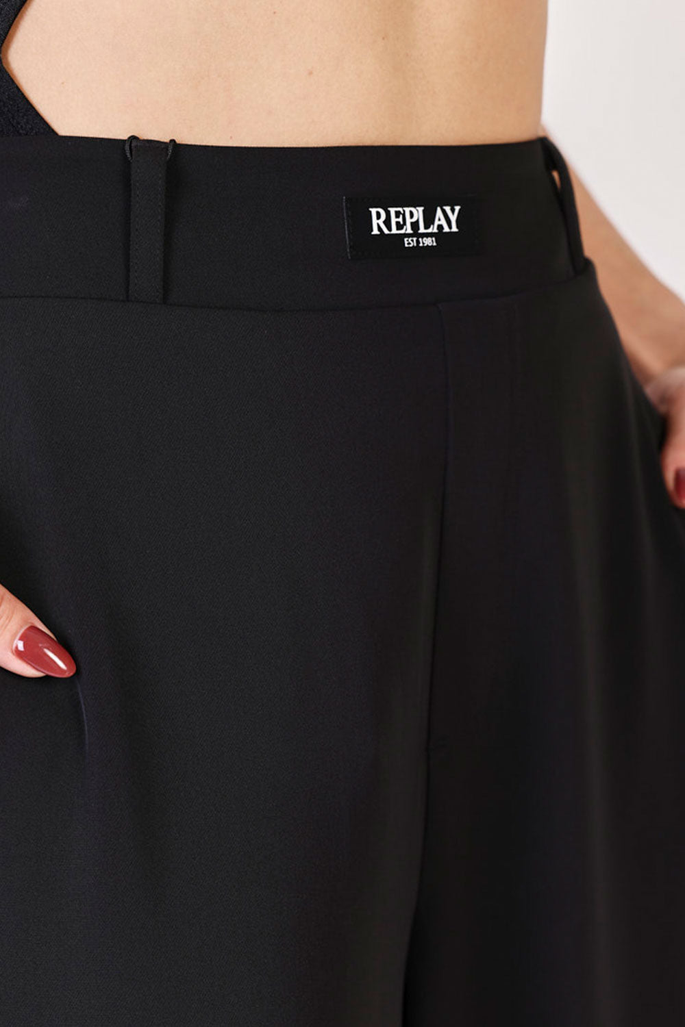 Replay מכנסי דגמ"ח ארוכים Honest בצבע שחור לנשים-Replay-XS-נאקו
