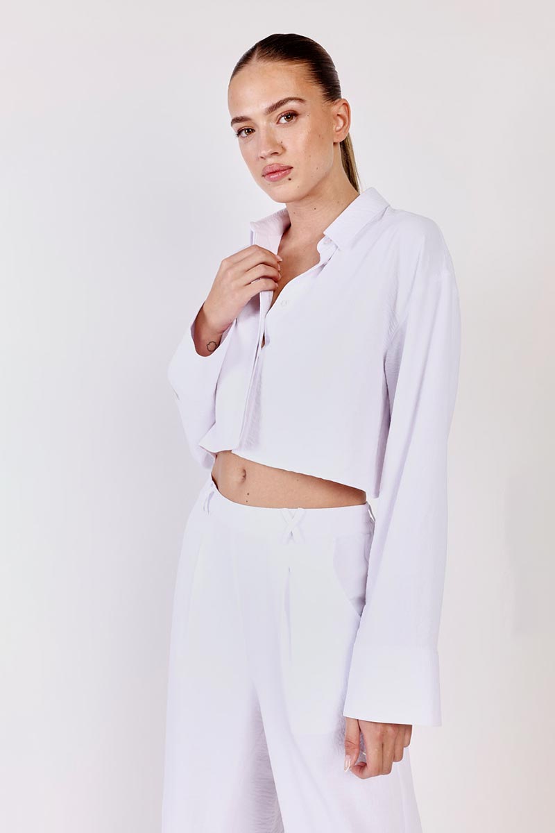Replay חולצה מכופתרת Crop בצבע לבן לנשים-Replay-XS-נאקו