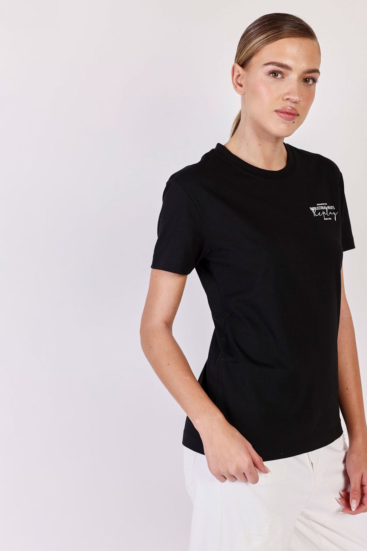 ריפליי חולצת כותנה Beats בצבע שחור לנשים-Replay-XS-נאקו