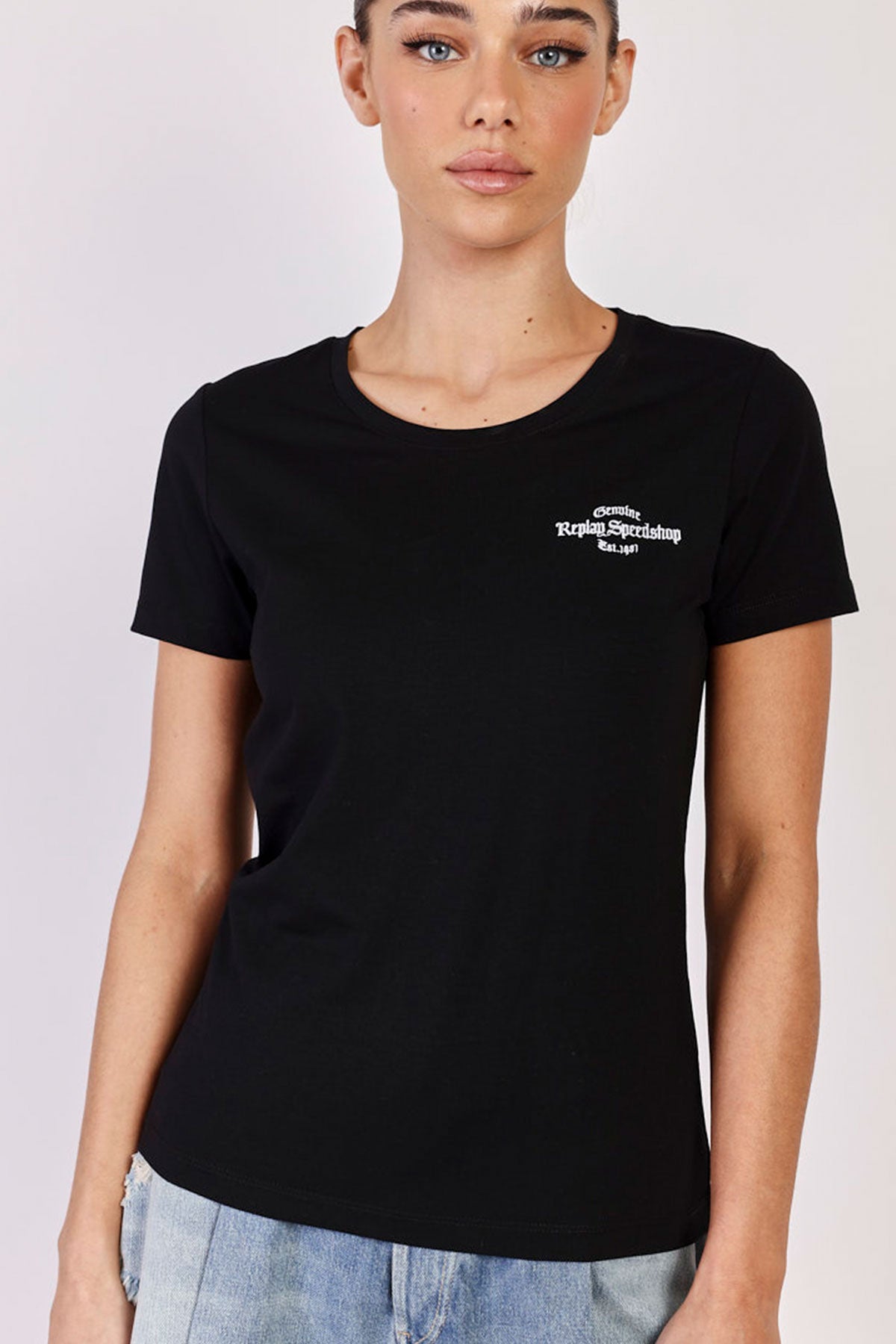 ריפליי חולצת טי שרוול קצר Speedshop בצבע שחור לנשים-Replay-XS-נאקו