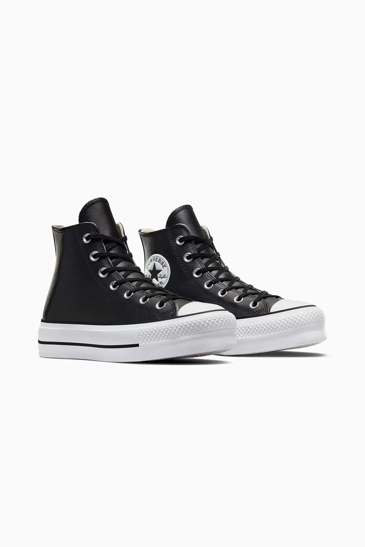 Converse All Star נעלי סניקרס אולסטאר פלטפורמה עור גבוהות בצבע שחור לנשים