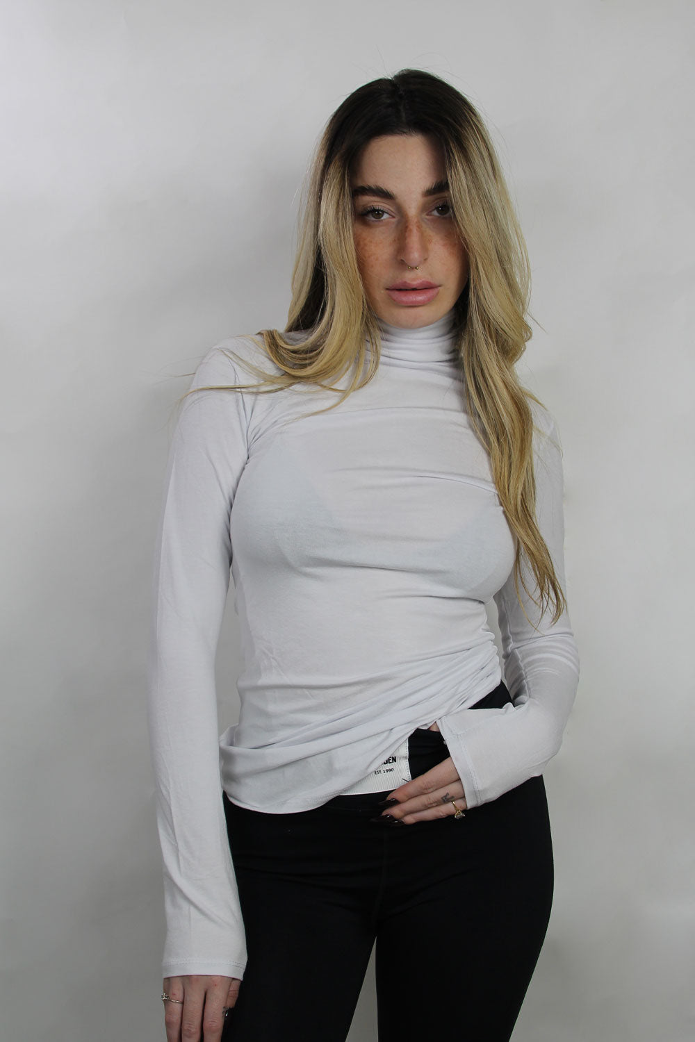 חולצת גולף שרוול ארוך בצבע לבן לנשים-LilcoBasic-One Size-נאקו
