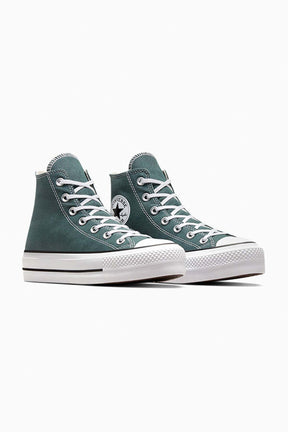 Converse All star סניקרס פלטפורמה בד קנבס גבוה בצבע ירוק טבעי לנשים