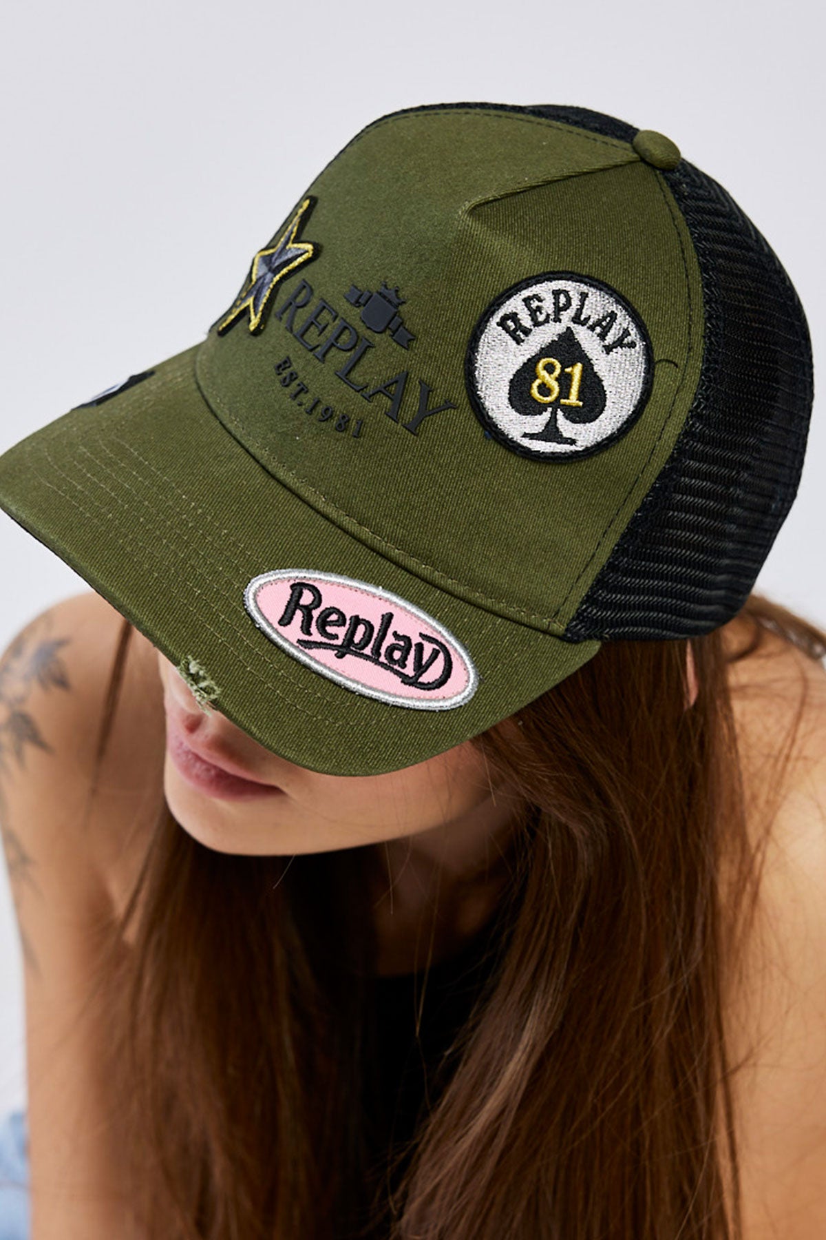 ריפליי כובע מצחיה בצבע ירוק כהה יוניסקס-Replay-One Size-נאקו