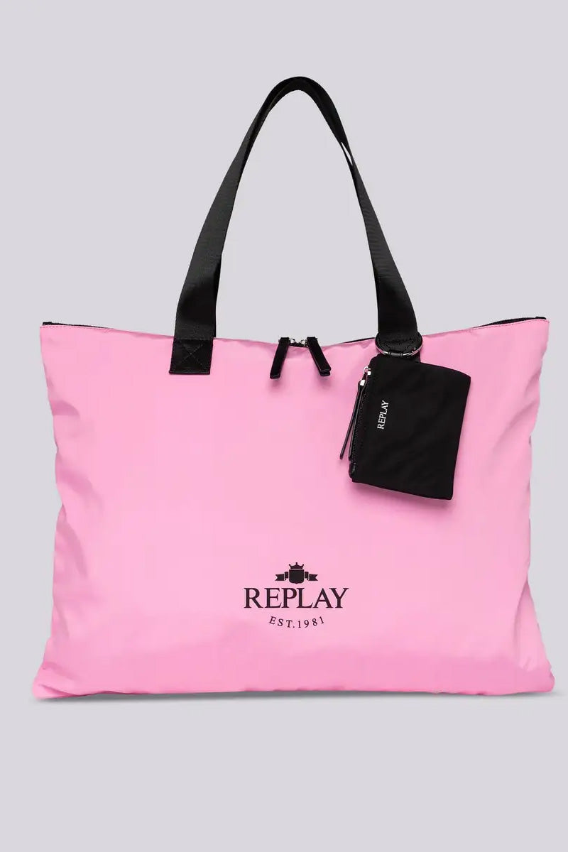 תיק קניות Shopper ניילון מבית ריפליי ג'ינס Replay Jeans לנשים בצבע ורוד-Replay-One Size-נאקו