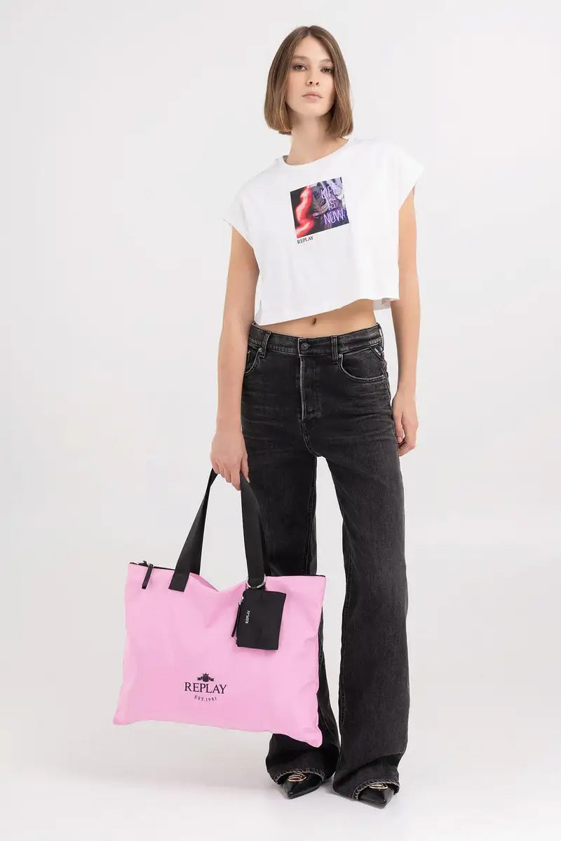 תיק קניות Shopper ניילון מבית ריפליי ג'ינס Replay Jeans לנשים בצבע ורוד-Replay-One Size-נאקו