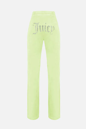 ג'וסי קוטור מכנס ארוך קטיפה ויהלומים בצבע בירוק לנשים-Juicy Couture-XS-נאקו