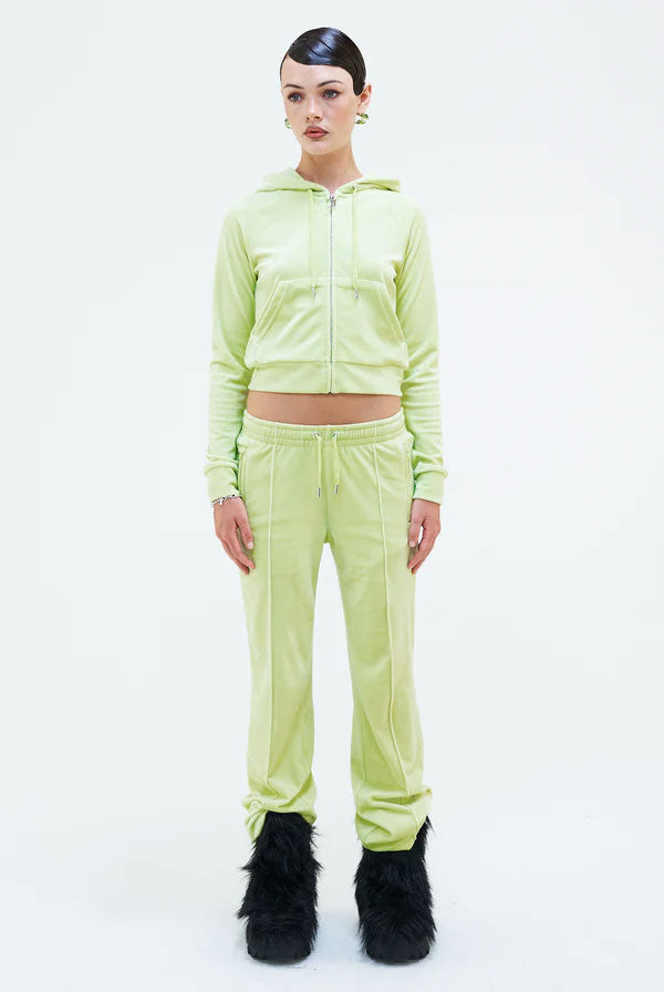 ג'וסי קוטור מכנס ארוך קטיפה ויהלומים בצבע בירוק לנשים-Juicy Couture-XS-נאקו