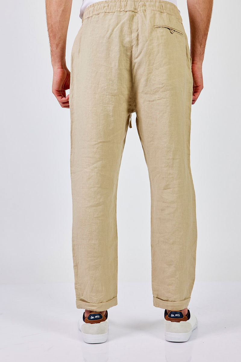 פפה ג'ינס מכנסי פשתן ארוכים Cor בצבע בז' לגברים-Pepe Jeans London-S-נאקו