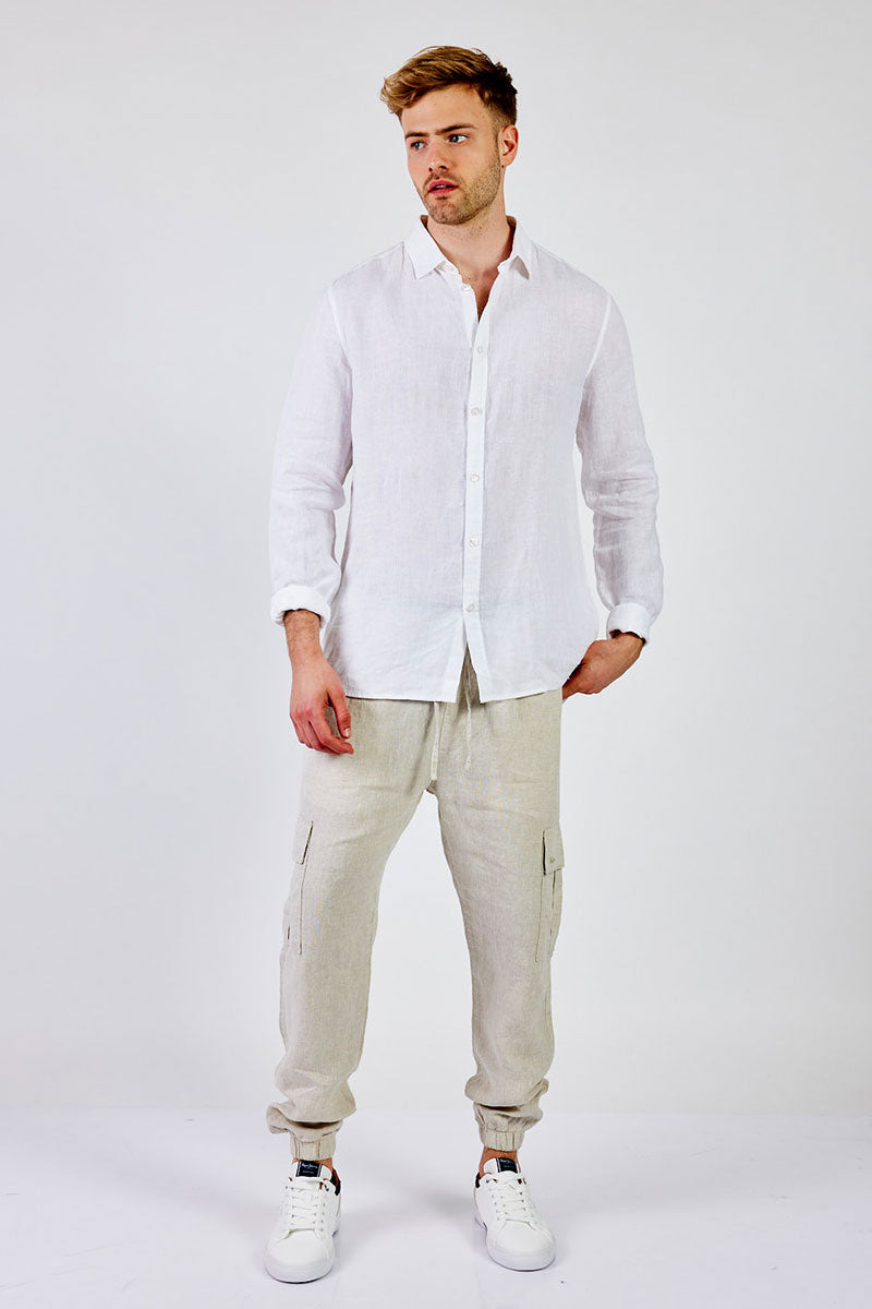פפה ג'ינס חולצת פשתן מכופתרת DAN בצבע לבן לגברים-Pepe Jeans London-S-נאקו