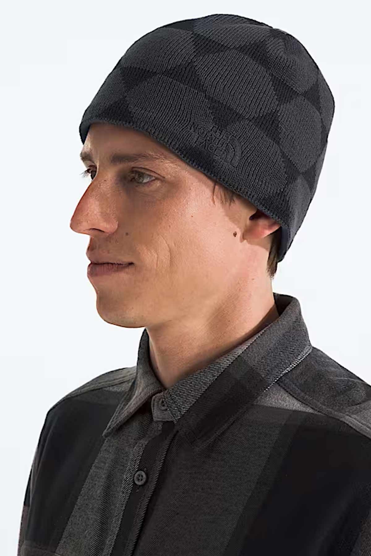 כובע גרב North Face Jim Beanie בצבע אפור רקמה