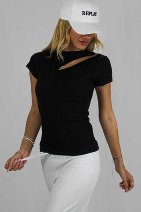חולצת טי קצרה עם פתח Olivia בצבע שחור לנשים-Daniel-One size-נאקו