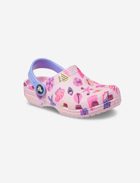 Crocs Kids Classic Pool Party Clog - כפכפי קרוקס קלאסי לילדים בהדפסים קיציים בצבע בלרינה ורוד-Crocs-27-28-נאקו