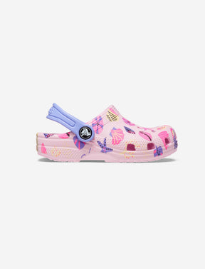 Crocs Kids Classic Pool Party Clog - כפכפי קרוקס קלאסי לילדים בהדפסים קיציים בצבע בלרינה ורוד-Crocs-27-28-נאקו
