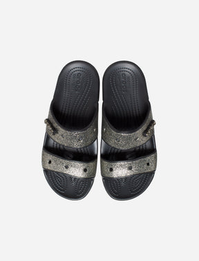 Crocs Classic Ombre Glitter Sandal - כפכפים לנשים קרוקס שתי רצועות בהדפס נצנצים זהובים בצבע שחור/זהב-Crocs-37-38-נאקו