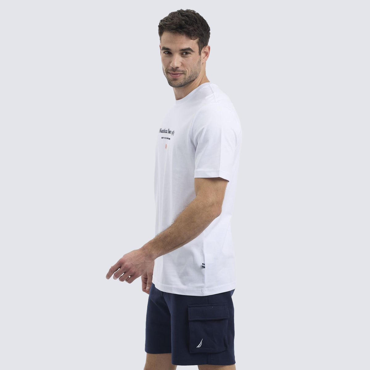 נאוטיקה חולצת טי שירט בצבע לבן לגברים-Nautica-XS-נאקו