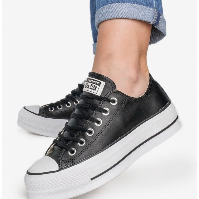 אולסטאר נעלי סניקרס פלטפורמה עור שחור-Converse All Star-35-נאקו